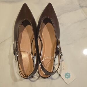 a new day Brown Pointed Slingback Flats with Buckle